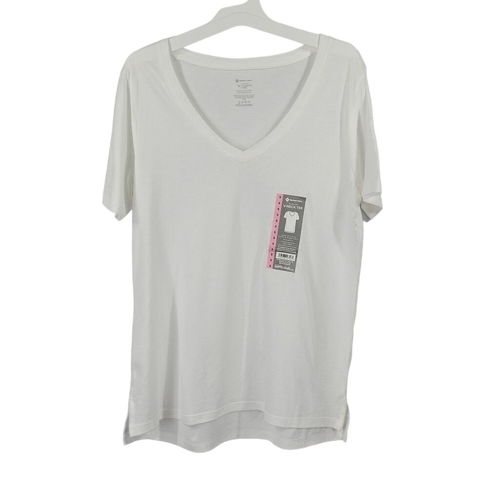 Members Mark Short Sleeve V-Neck Tee, White, Size S, NWT #BundleAndSave